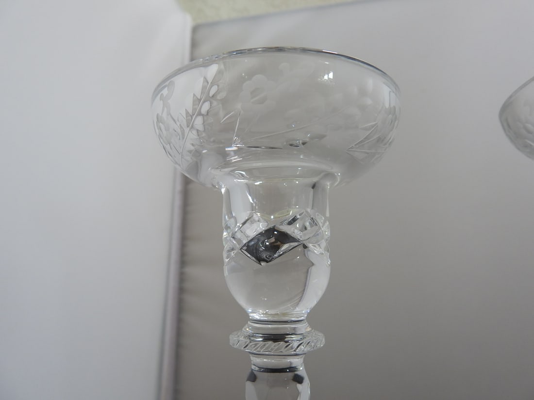 Cut Crystal Pedestal Candle Sticks Set of 2 - 3