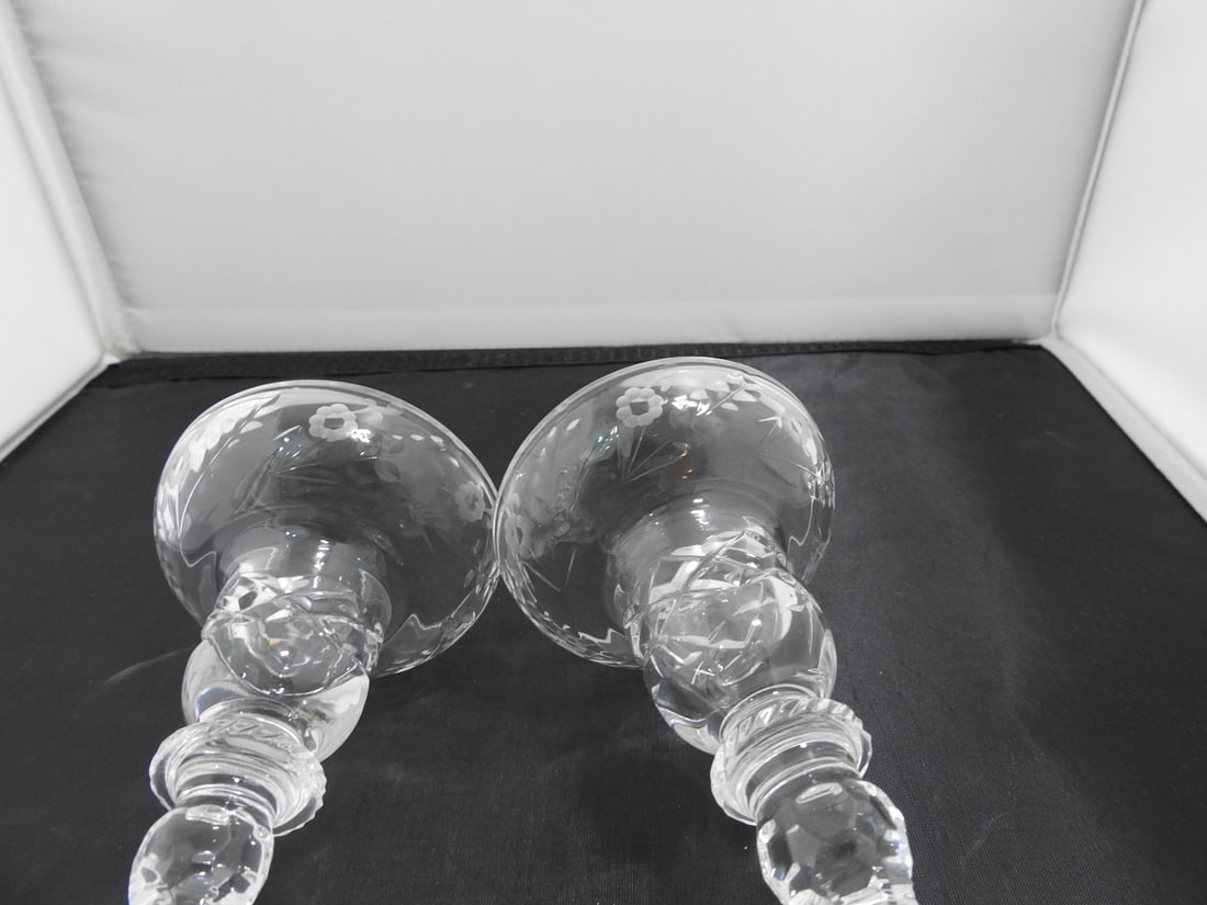 Cut Crystal Pedestal Candle Sticks Set of 2 - 4