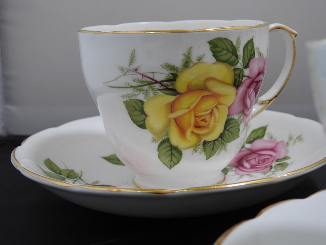 Set of 3 Vintage Bone China Teacup and Saucers - 3