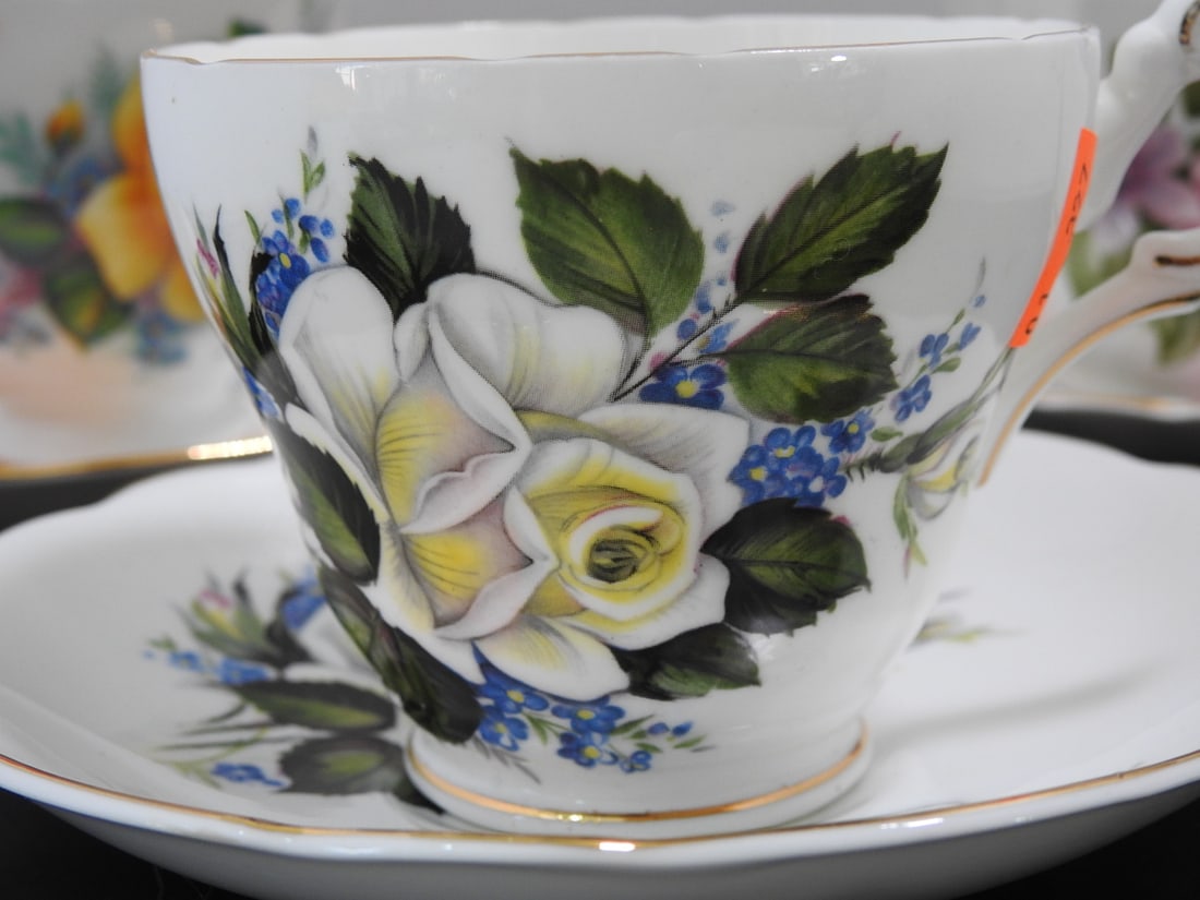 Set of 3 Vintage Bone China Teacup and Saucers - 2