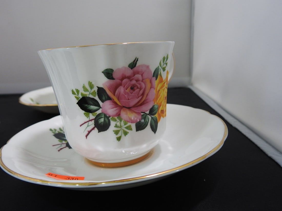 Set of 3 Vintage Bone China Teacup and Saucers - 3