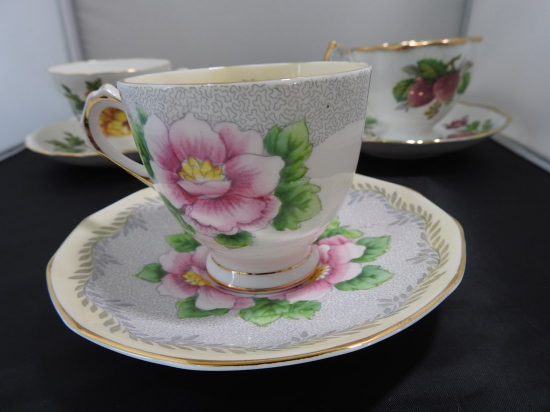 Set of 3 Vintage Bone China Teacup and Saucers - 2