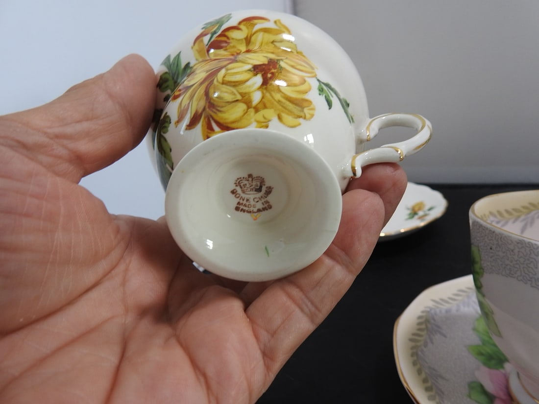 Set of 3 Vintage Bone China Teacup and Saucers - 6