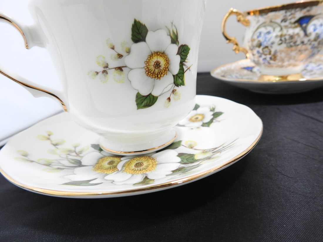 Set of 3 Vintage Bone China Teacup and Saucers - 3