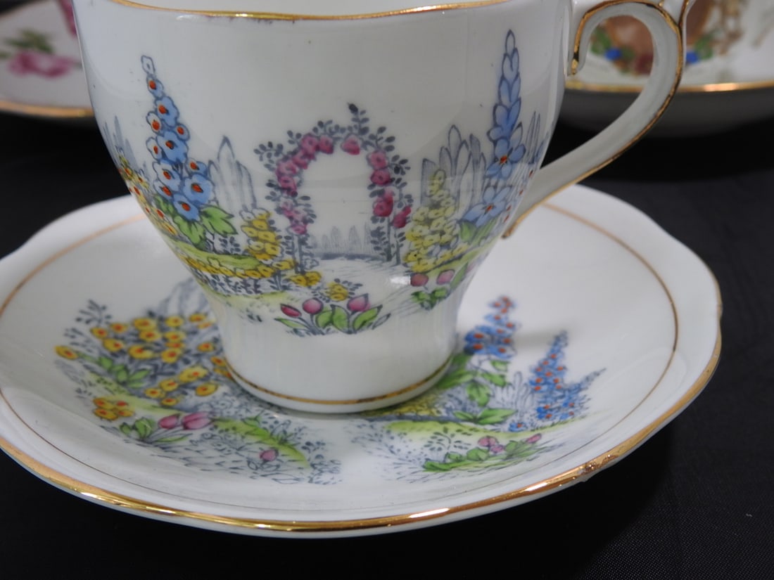 Set of 3 Vintage Bone China Teacup and Saucers - 2