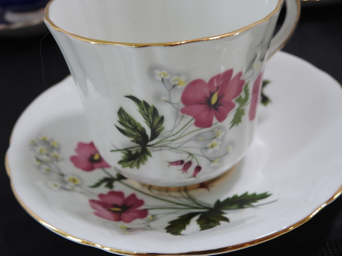 Set of 3 Vintage Bone China Teacup and Saucers - 3