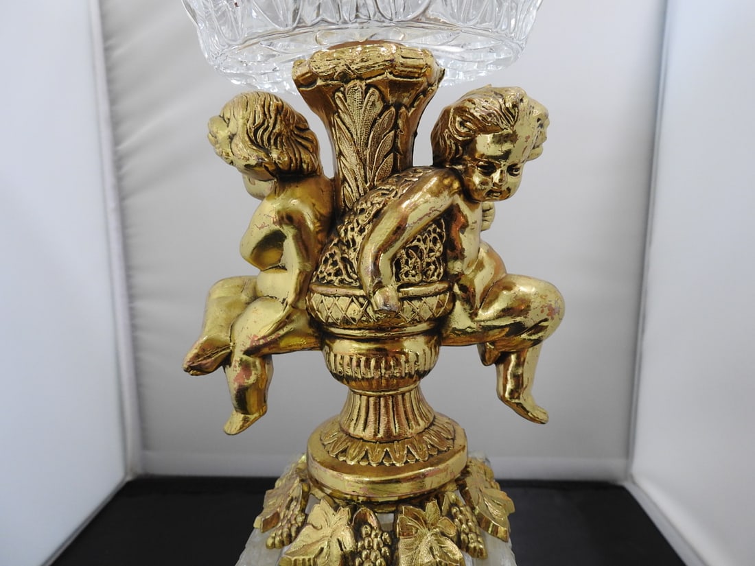 Large Crystal and Brass Pedestal Centerpiece - 2