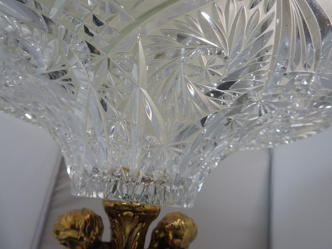 Large Crystal and Brass Pedestal Centerpiece - 7