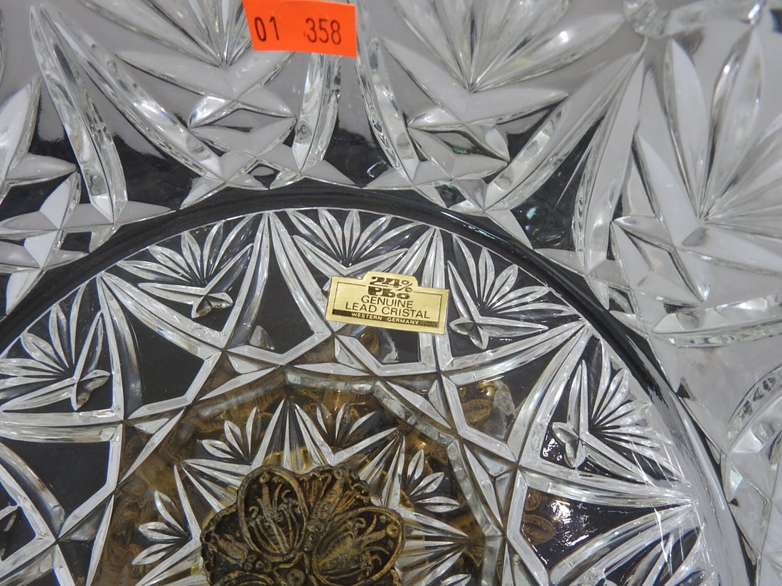 Large Crystal and Brass Pedestal Centerpiece - 2