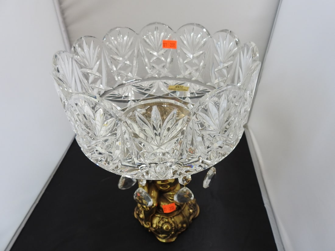 Large Crystal and Brass Pedestal Centerpiece - 3