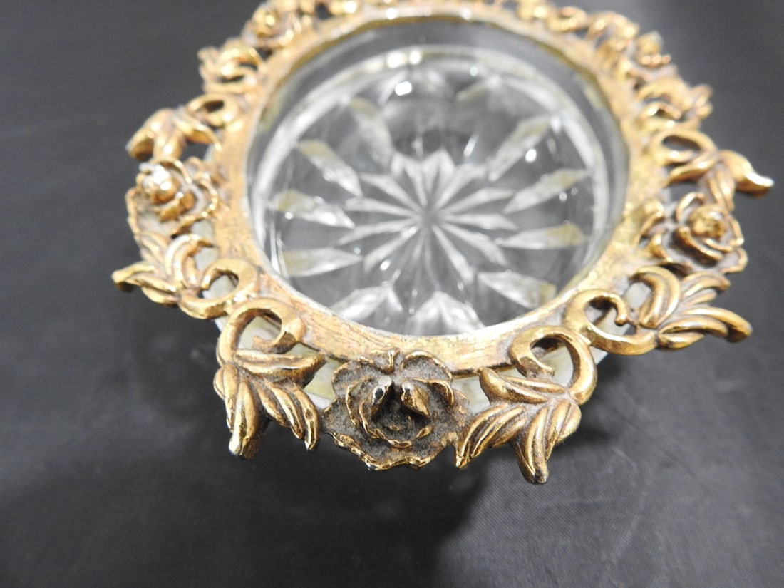 Antique Metal and Glass Soap Tray - 2