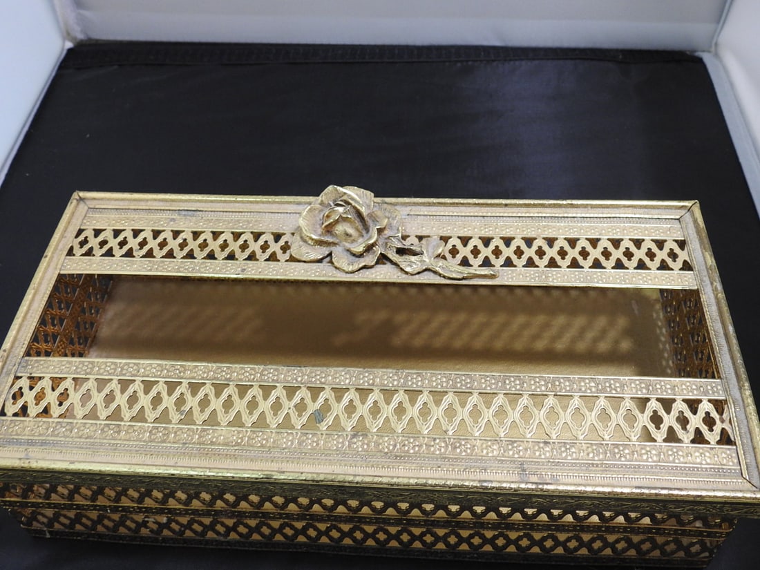 Vintage Brass Filigree Tissue Holder - 2