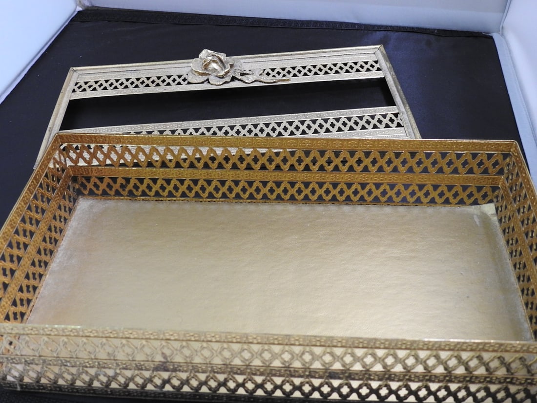 Vintage Brass Filigree Tissue Holder - 4