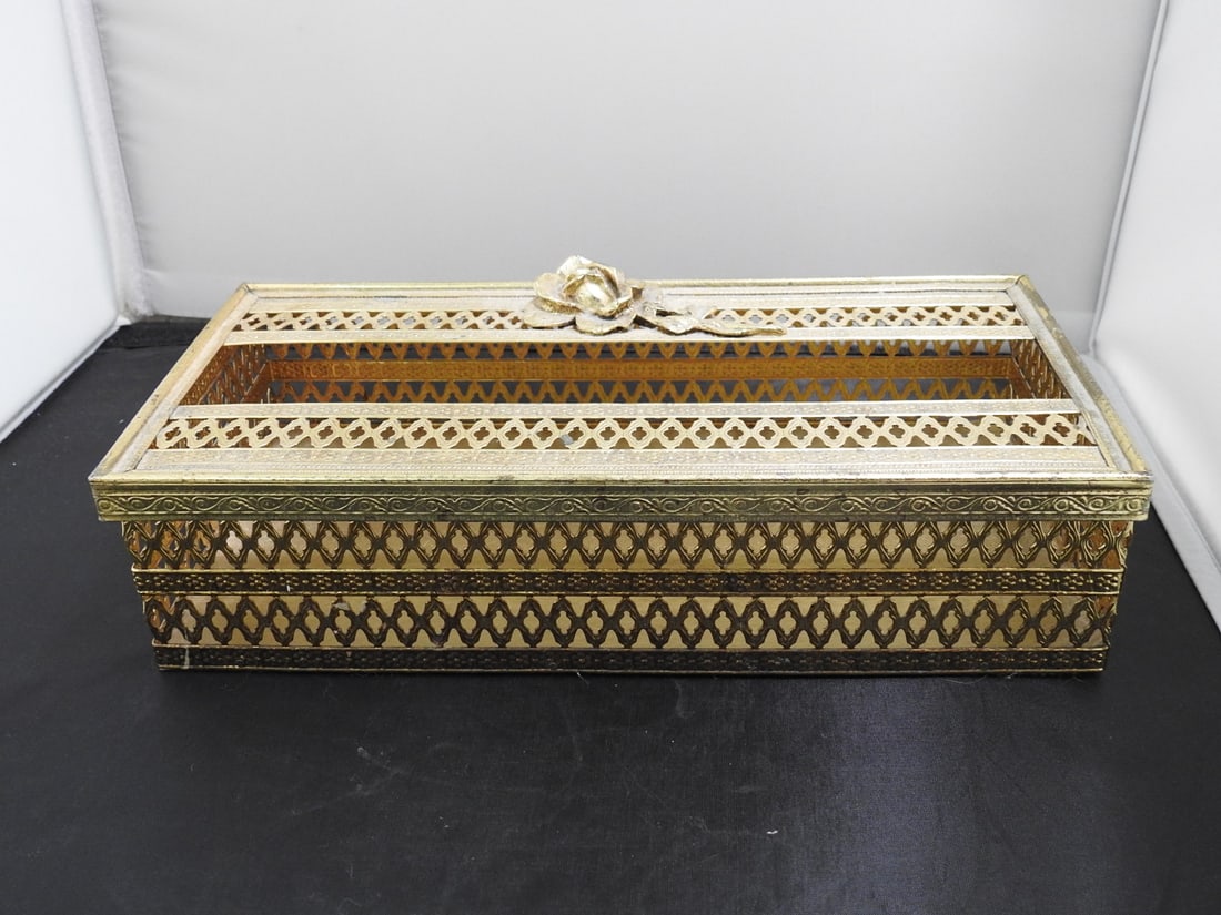 Vintage Brass Filigree Tissue Holder - 6