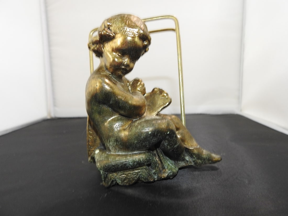 Vintage Brass Cherub Napkin Holder - 2