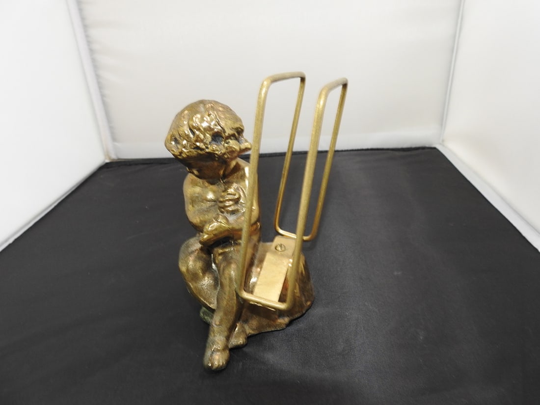 Vintage Brass Cherub Napkin Holder - 3
