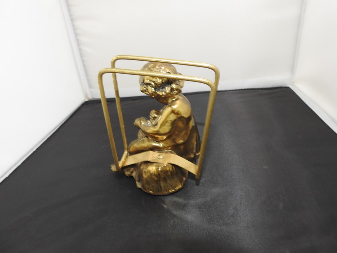 Vintage Brass Cherub Napkin Holder - 4