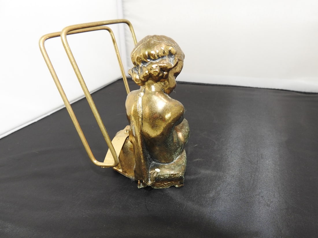 Vintage Brass Cherub Napkin Holder - 5