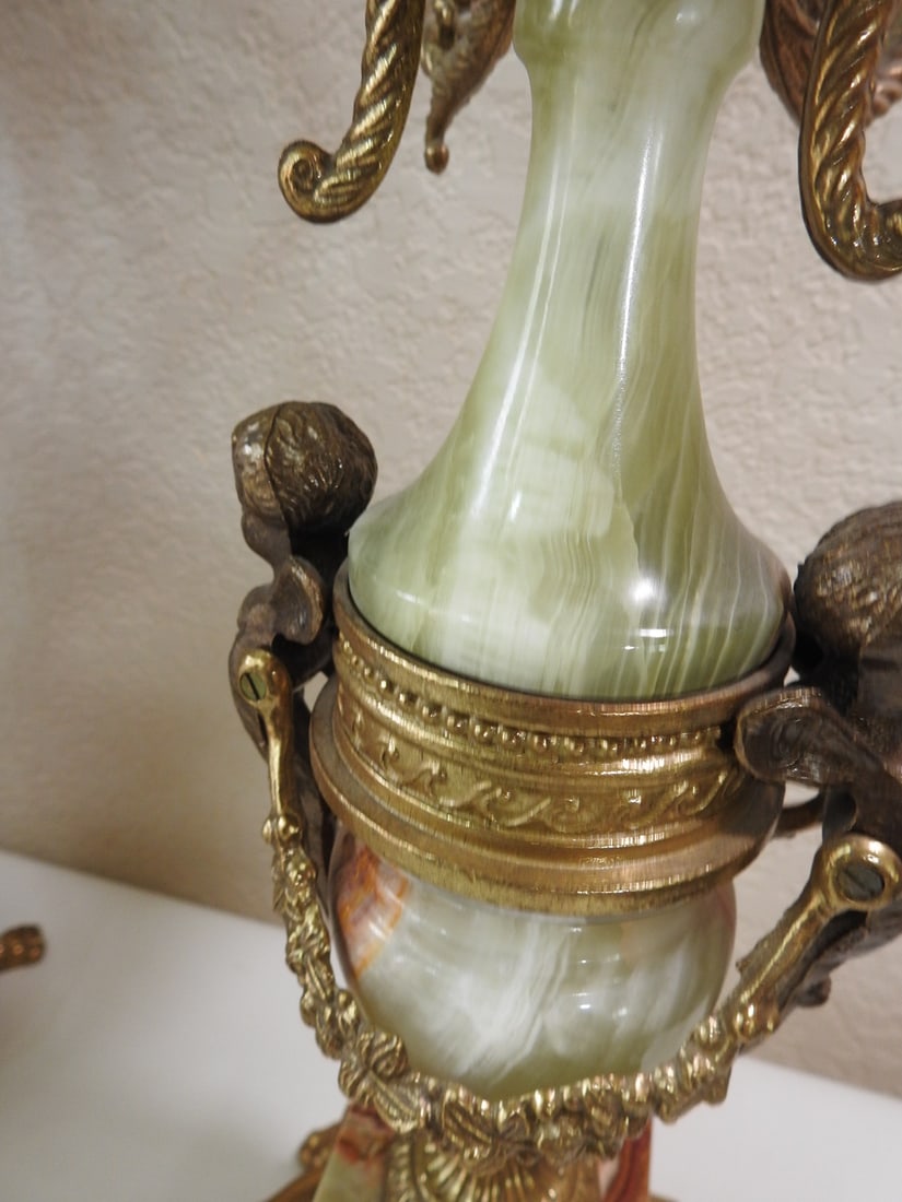 Pair of Monumental Italian Gilt Metal & Banded Onyx Seven-Light Candelabra - 10