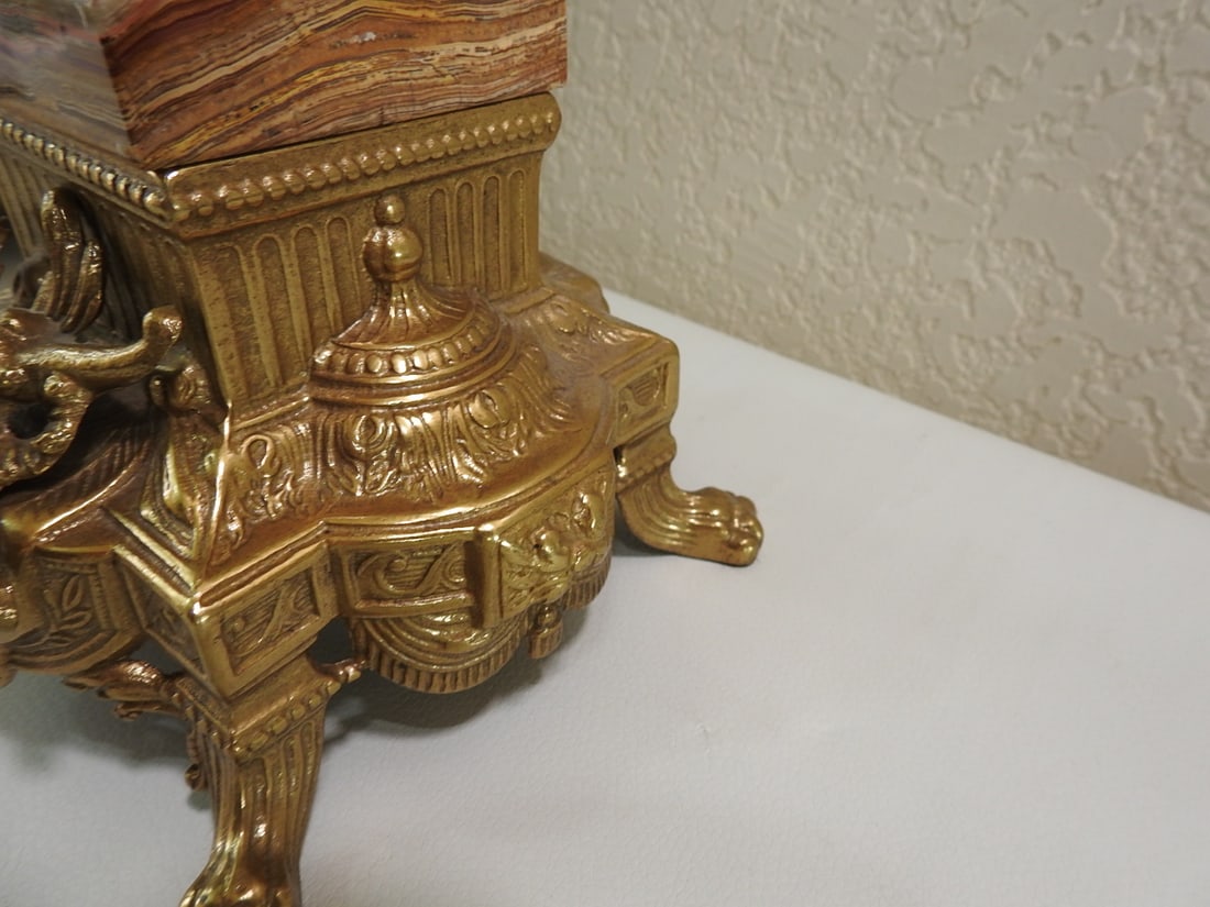 Pair of Monumental Italian Gilt Metal & Banded Onyx Seven-Light Candelabra - 16