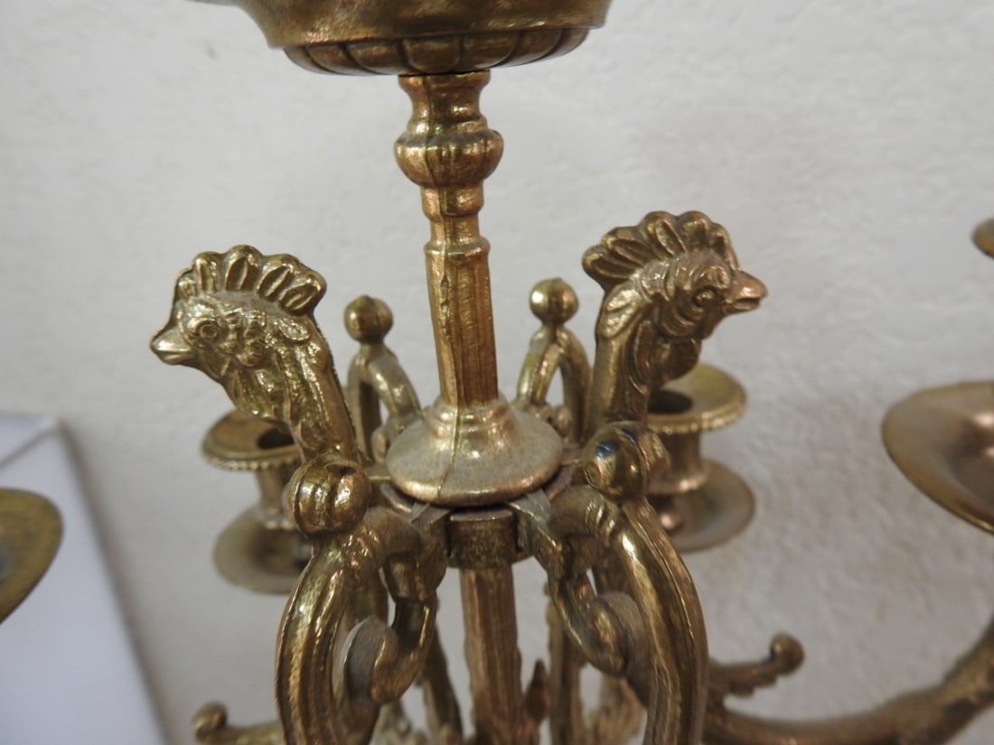 Pair of Monumental Italian Gilt Metal & Banded Onyx Seven-Light Candelabra - 18