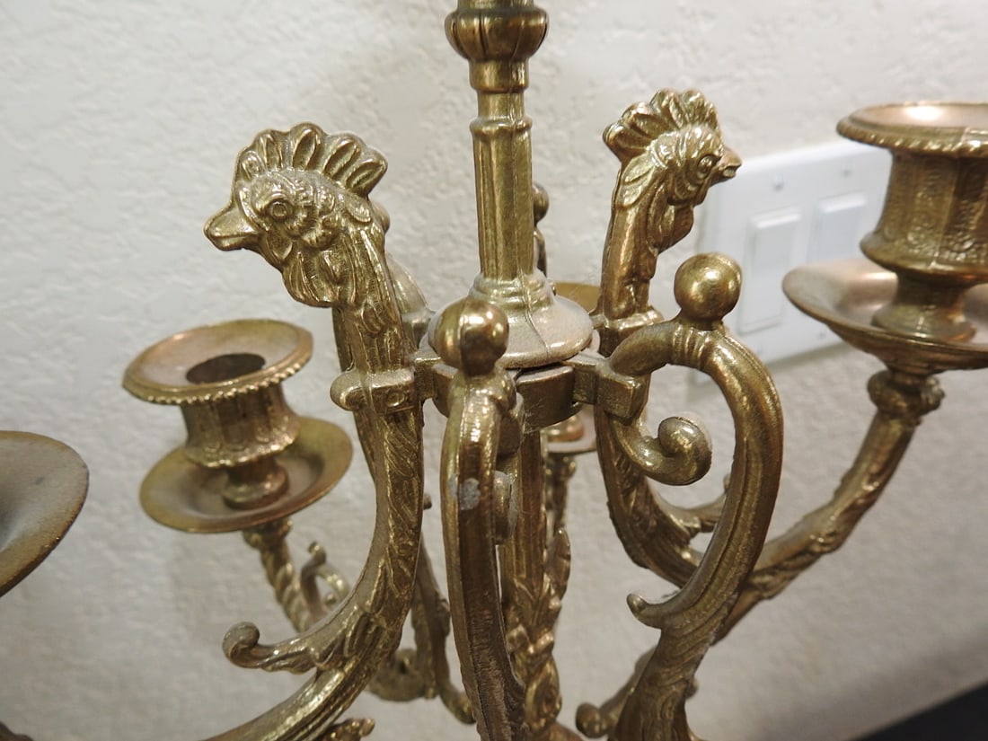 Pair of Monumental Italian Gilt Metal & Banded Onyx Seven-Light Candelabra - 19