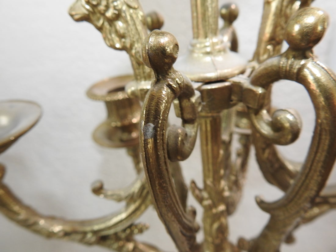Pair of Monumental Italian Gilt Metal & Banded Onyx Seven-Light Candelabra - 20