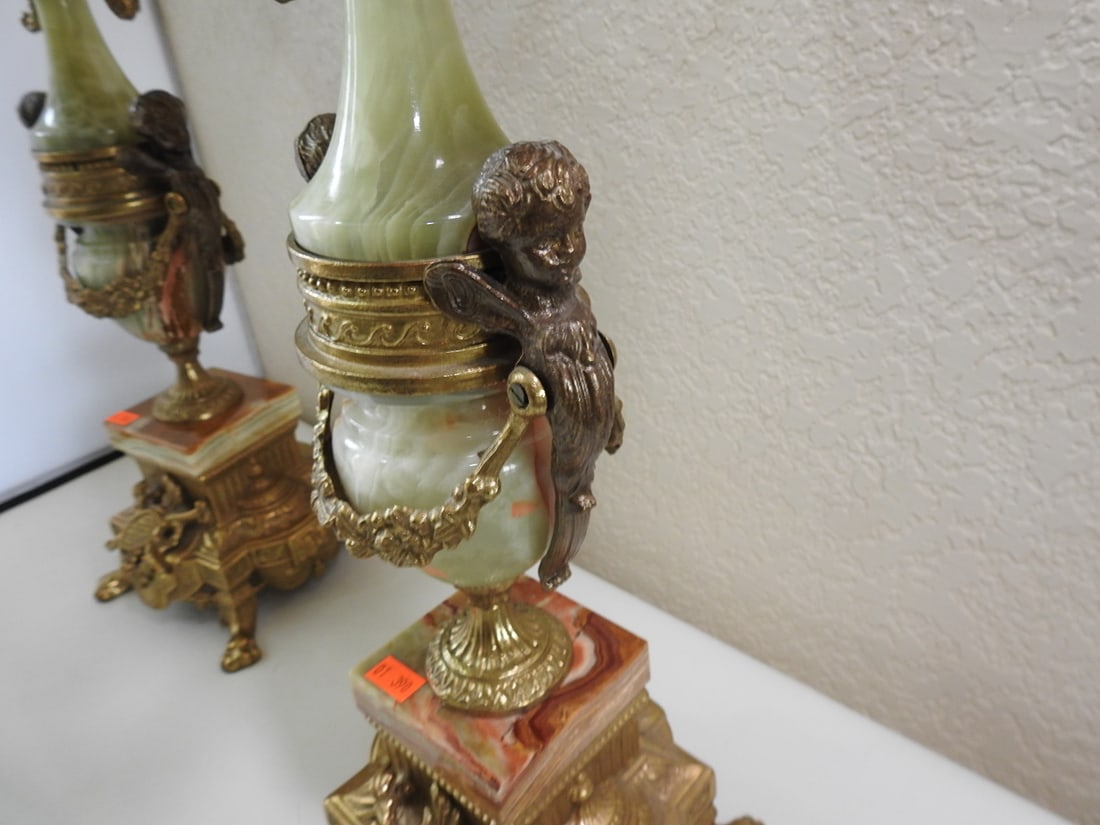 Pair of Monumental Italian Gilt Metal & Banded Onyx Seven-Light Candelabra - 3