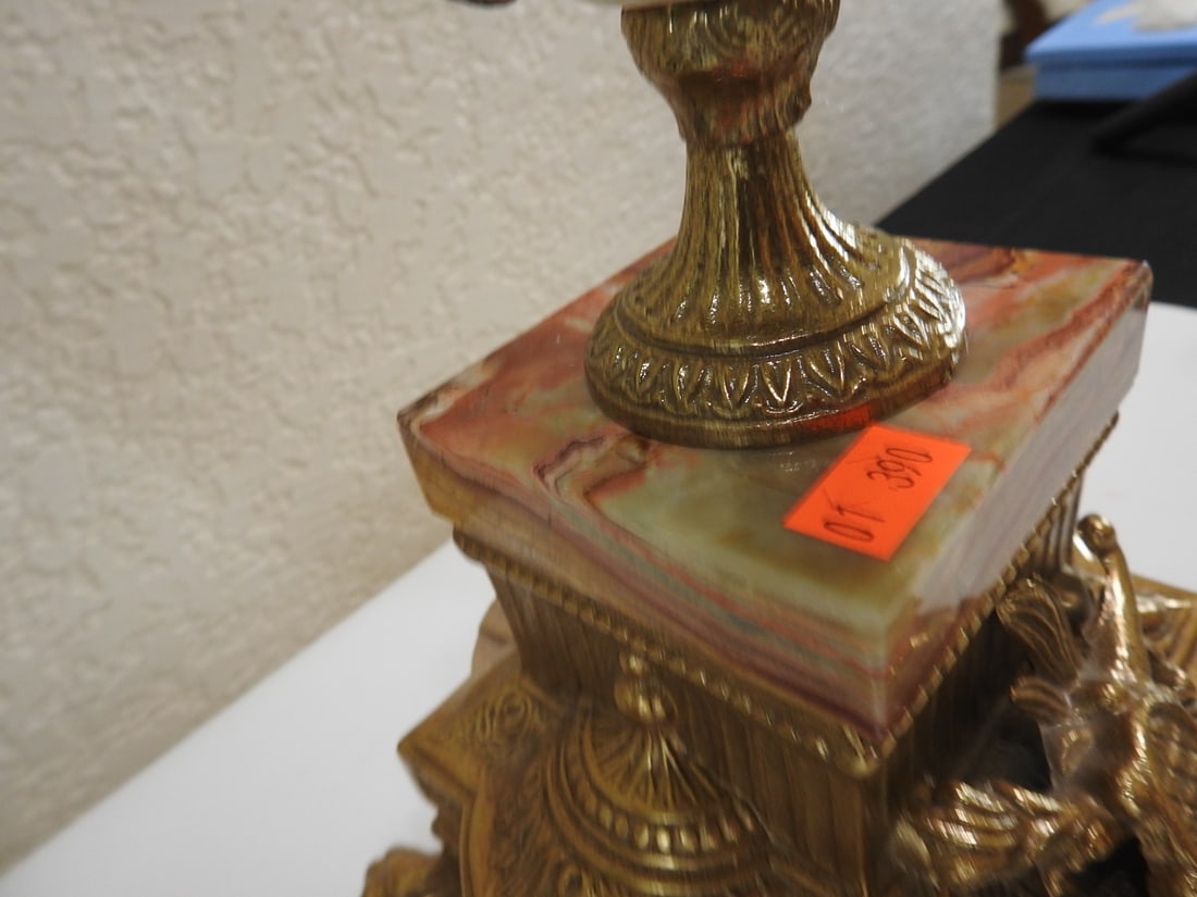 Pair of Monumental Italian Gilt Metal & Banded Onyx Seven-Light Candelabra - 5
