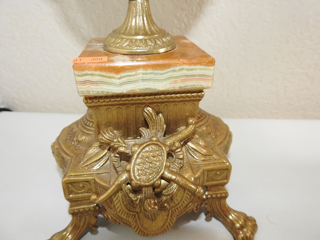 Pair of Monumental Italian Gilt Metal & Banded Onyx Seven-Light Candelabra - 6