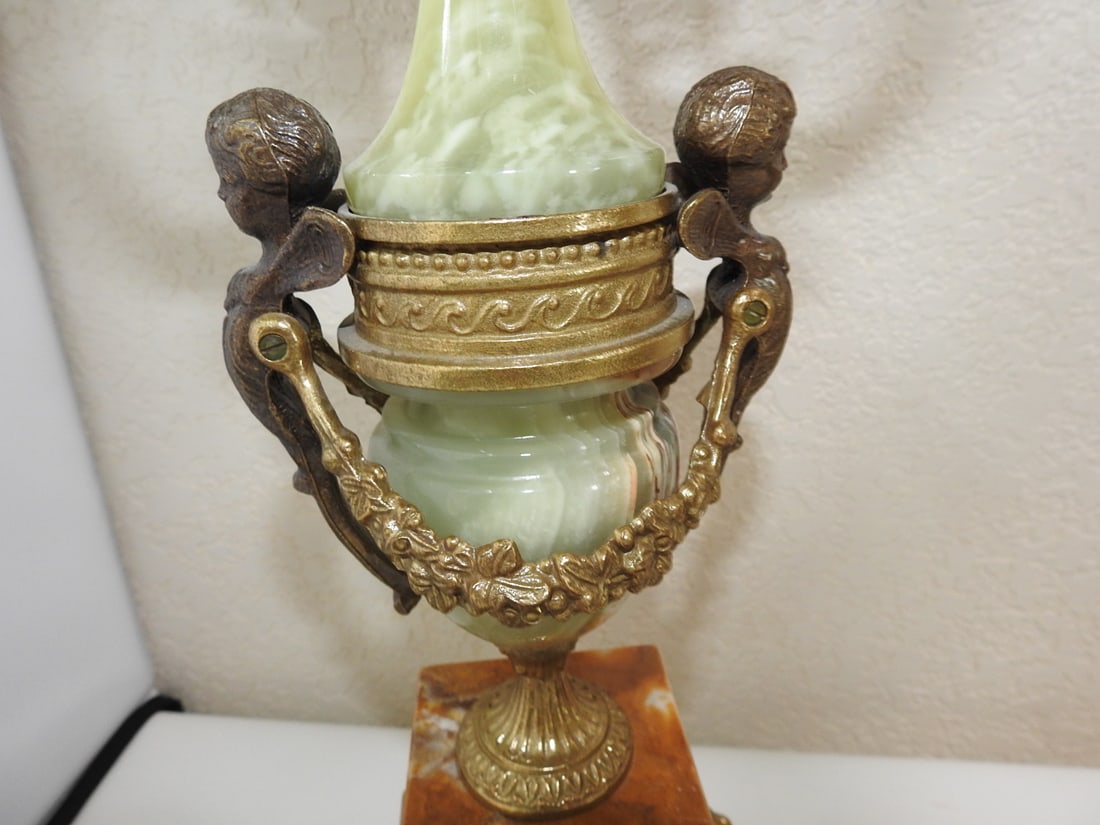Pair of Monumental Italian Gilt Metal & Banded Onyx Seven-Light Candelabra - 7