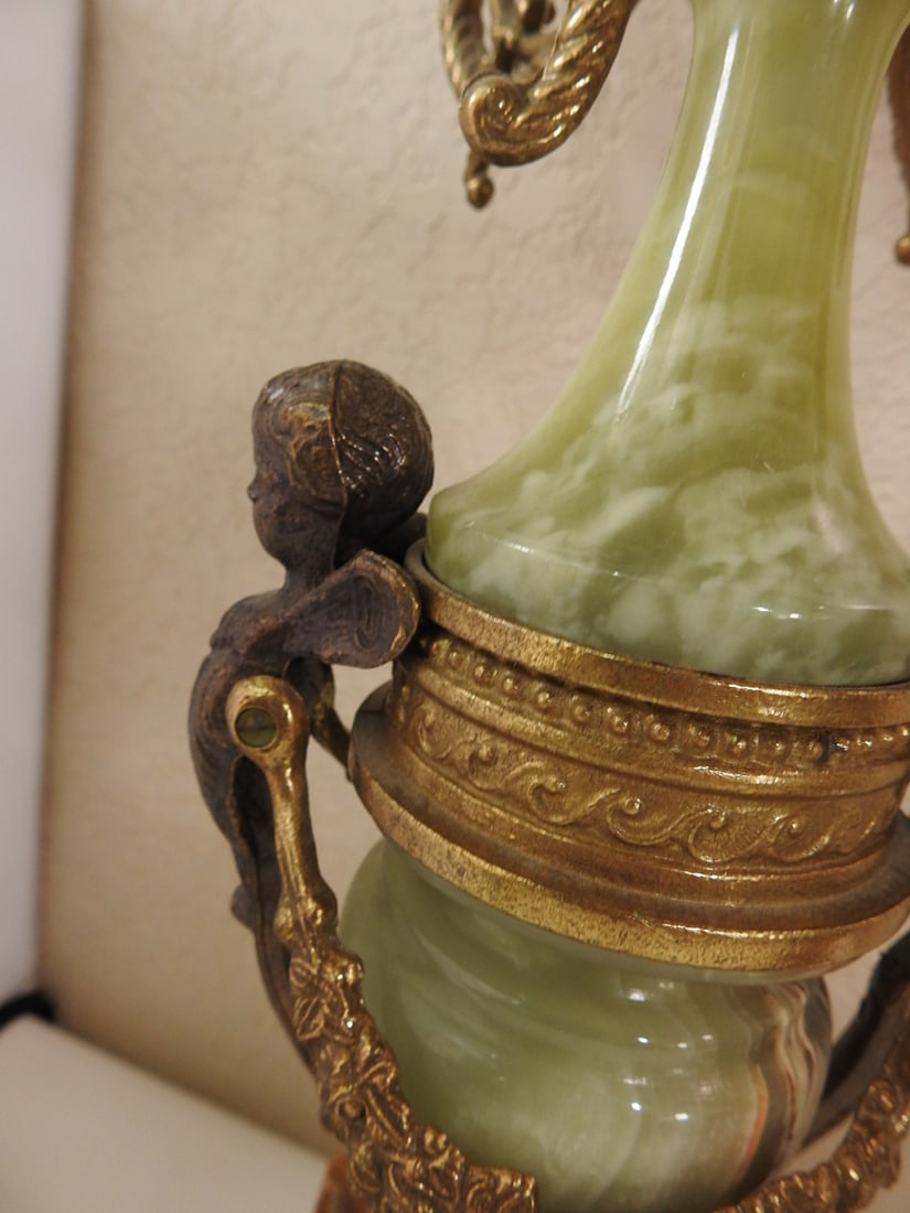 Pair of Monumental Italian Gilt Metal & Banded Onyx Seven-Light Candelabra - 9