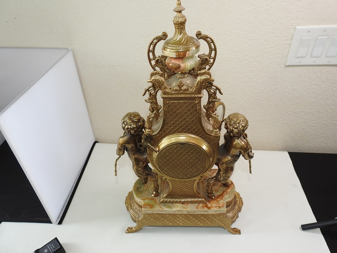 Monumental Italian Gilt Metal & Onyx Three-Piece Garniture Clock Set - 11