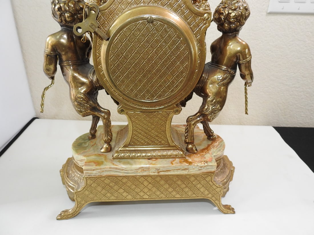 Monumental Italian Gilt Metal & Onyx Three-Piece Garniture Clock Set - 12