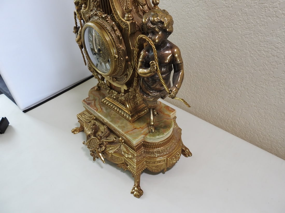 Monumental Italian Gilt Metal & Onyx Three-Piece Garniture Clock Set - 2
