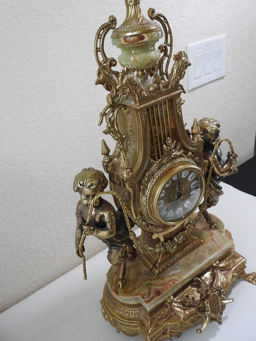 Monumental Italian Gilt Metal & Onyx Three-Piece Garniture Clock Set - 3
