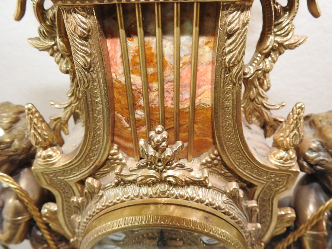 Monumental Italian Gilt Metal & Onyx Three-Piece Garniture Clock Set - 4