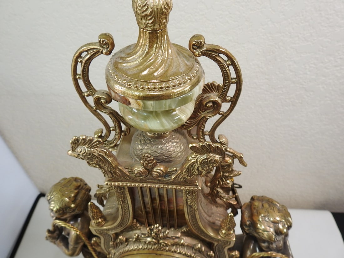 Monumental Italian Gilt Metal & Onyx Three-Piece Garniture Clock Set - 6