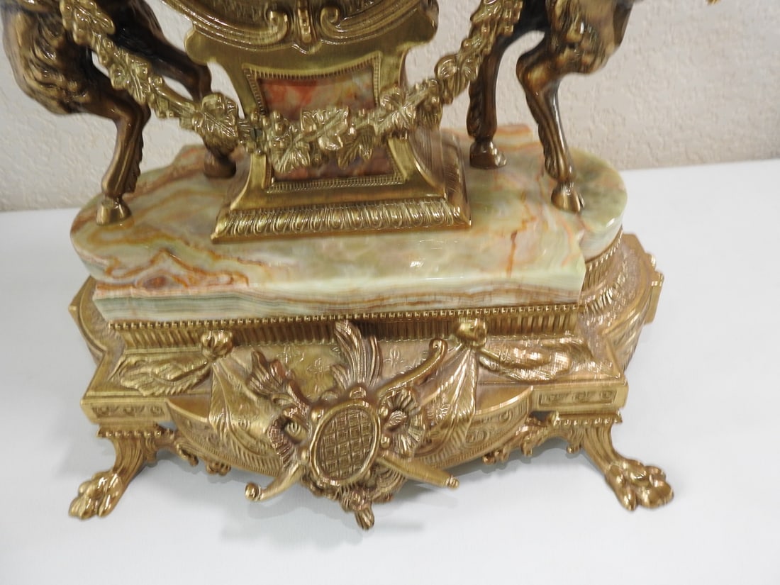 Monumental Italian Gilt Metal & Onyx Three-Piece Garniture Clock Set - 7