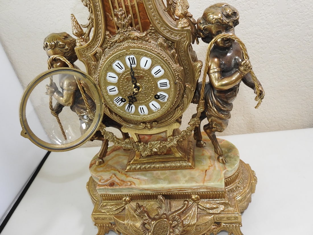 Monumental Italian Gilt Metal & Onyx Three-Piece Garniture Clock Set - 9