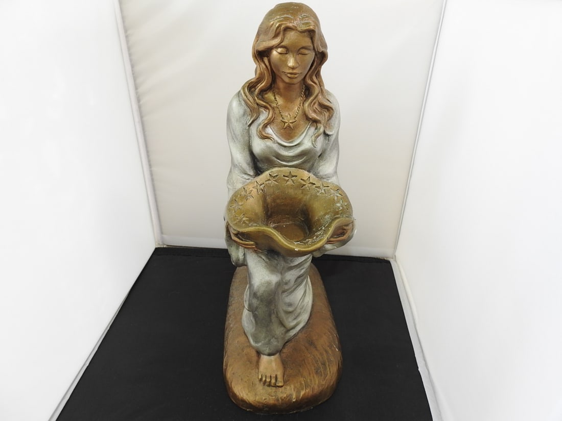 Alice Heath "Memories" Faux Bronze Statue: Alice Heath "Memories" Faux Bronze Statue. Faux bronze "Memories" statue signed Alice Heath. Minor chips to bottom area and paint chipping noted; see photos. Approx. 16 x 5.5 x 10.5 in.