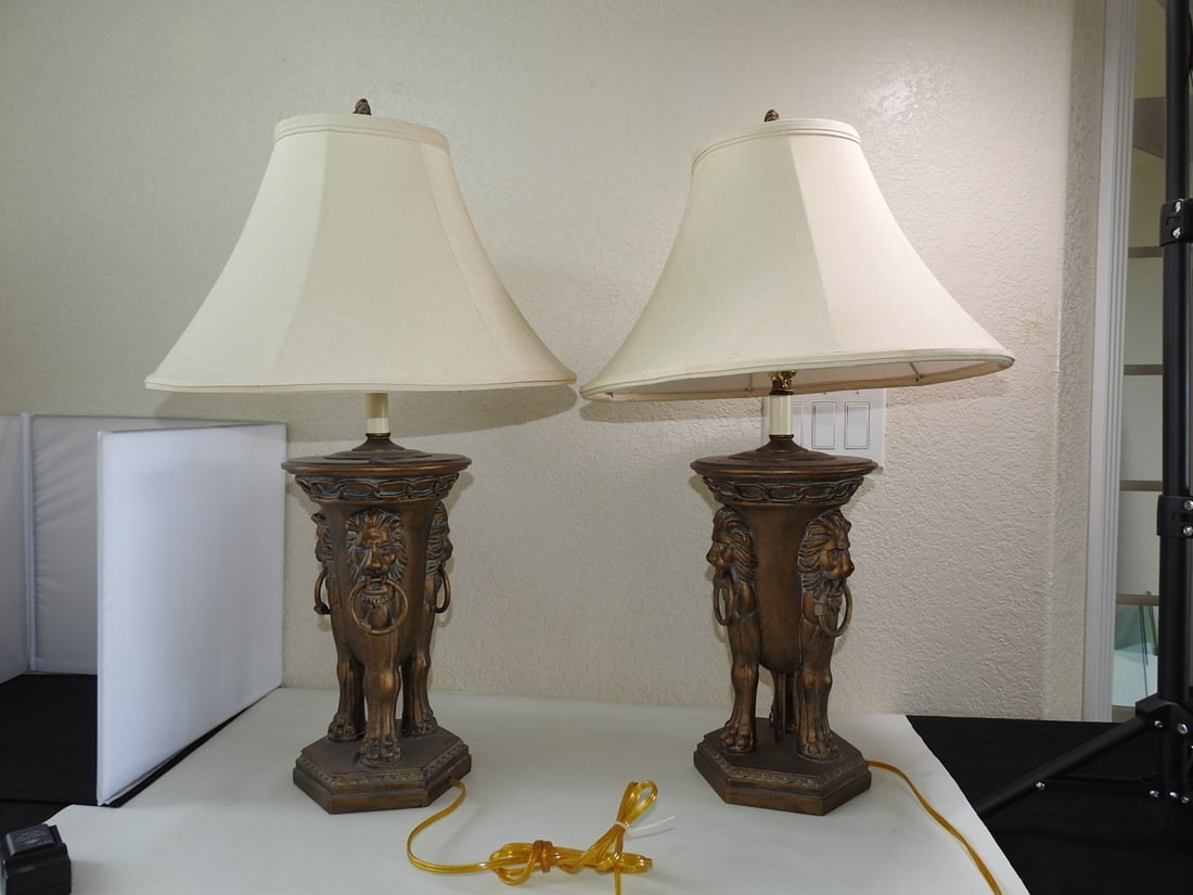 European Urn Style Lamp: European Urn Style Lamp. 3 Footed Lion Triskelion? Faux Bronze Approx. 31 x 18.5 x 18.5 in.