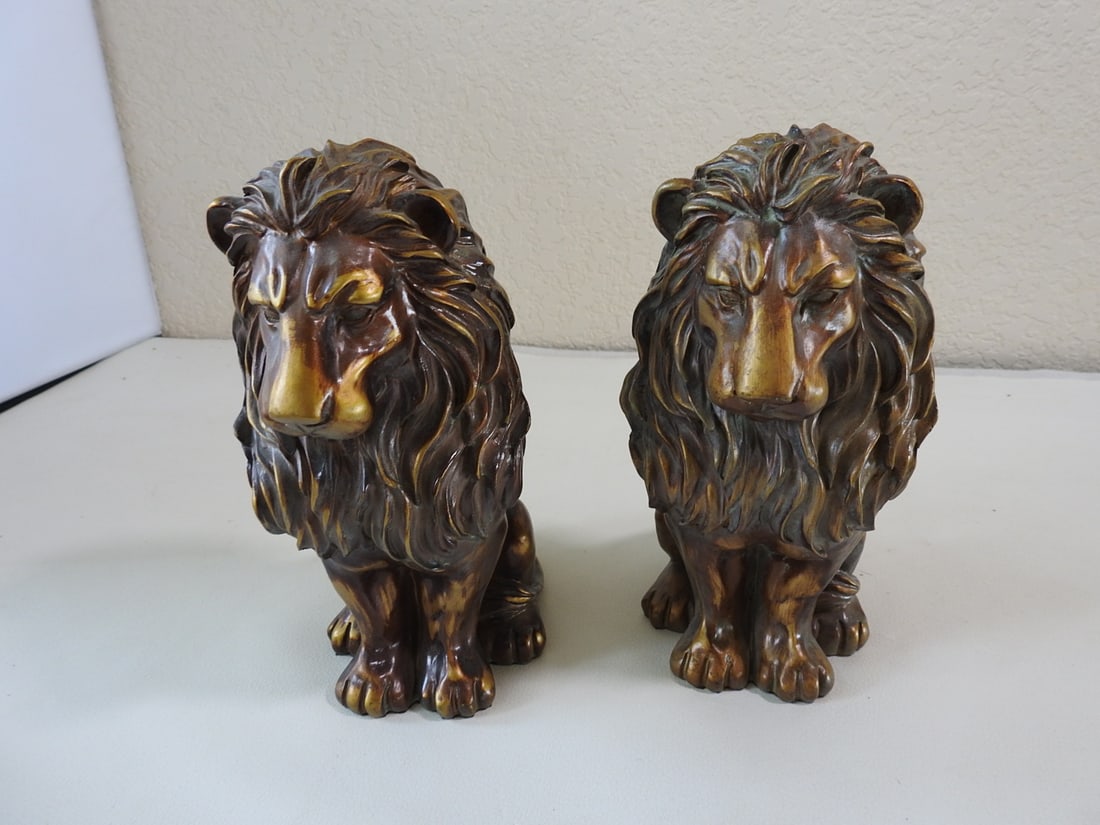 Pair of Classical Faux Bronze Lion Bookends - 2