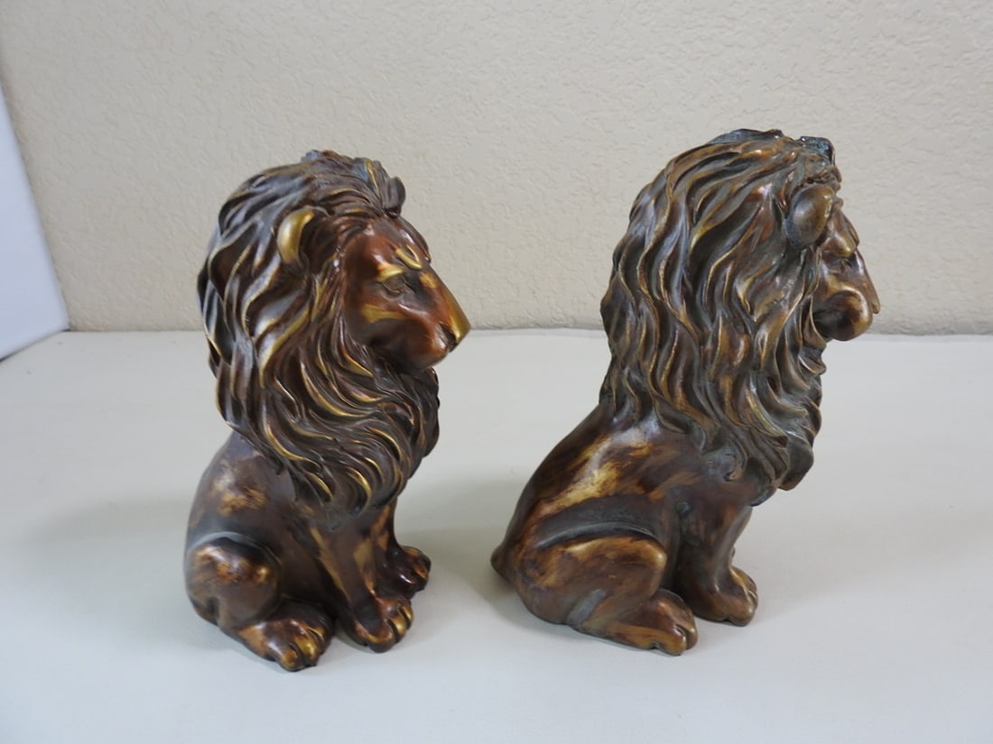 Pair of Classical Faux Bronze Lion Bookends - 3