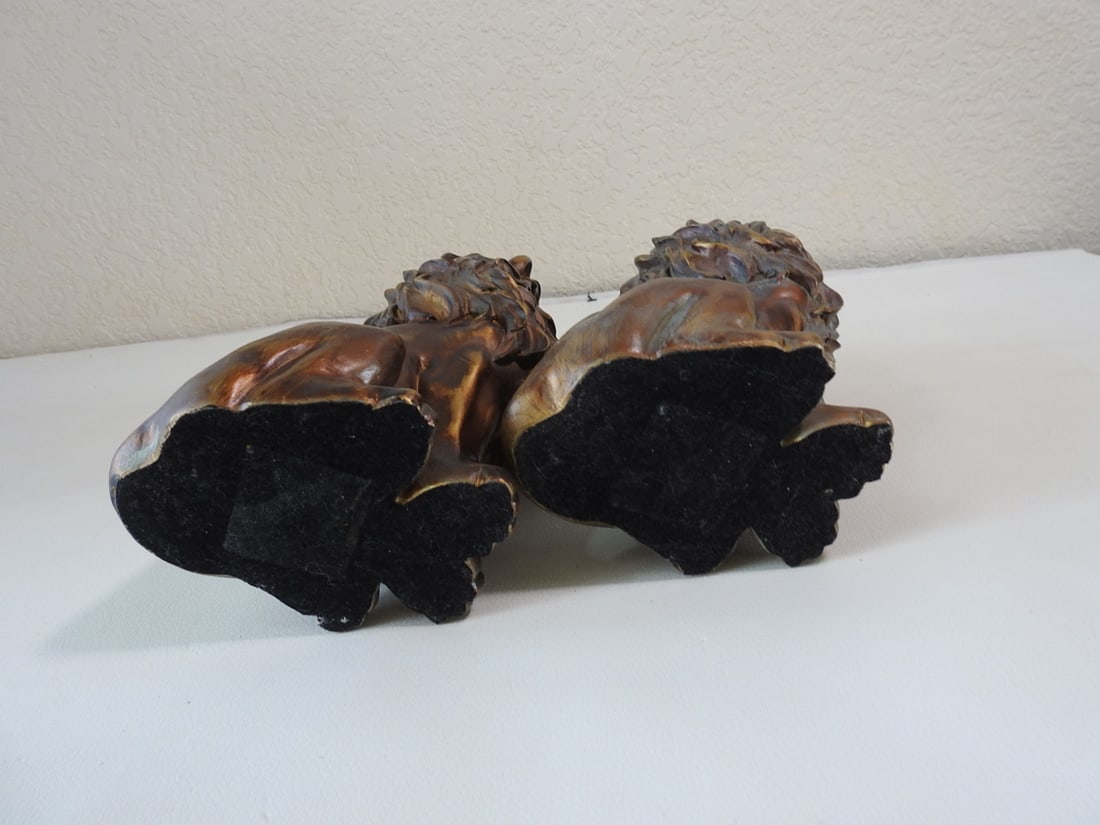 Pair of Classical Faux Bronze Lion Bookends - 5