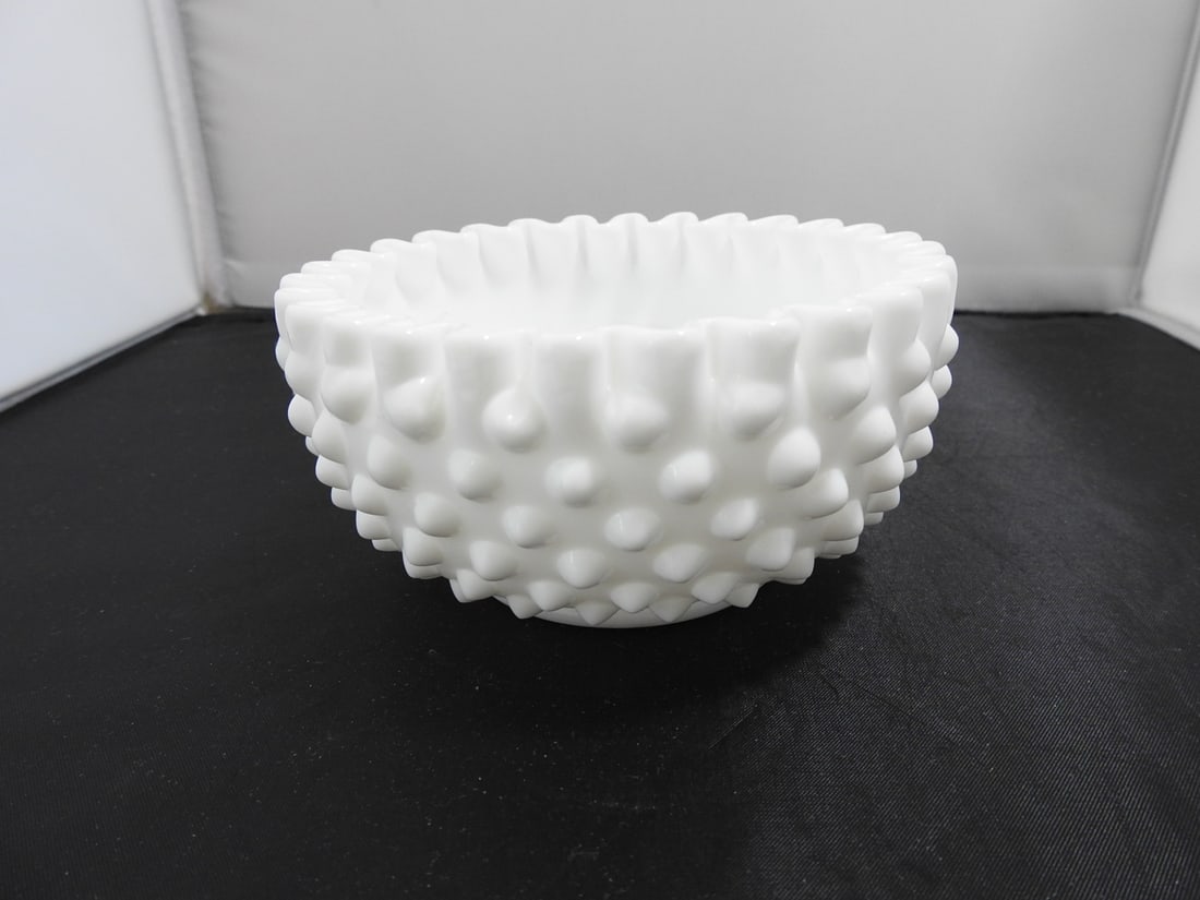 Fenton Milk Glass Hobnail Ruffled Bowl (1 of 5)