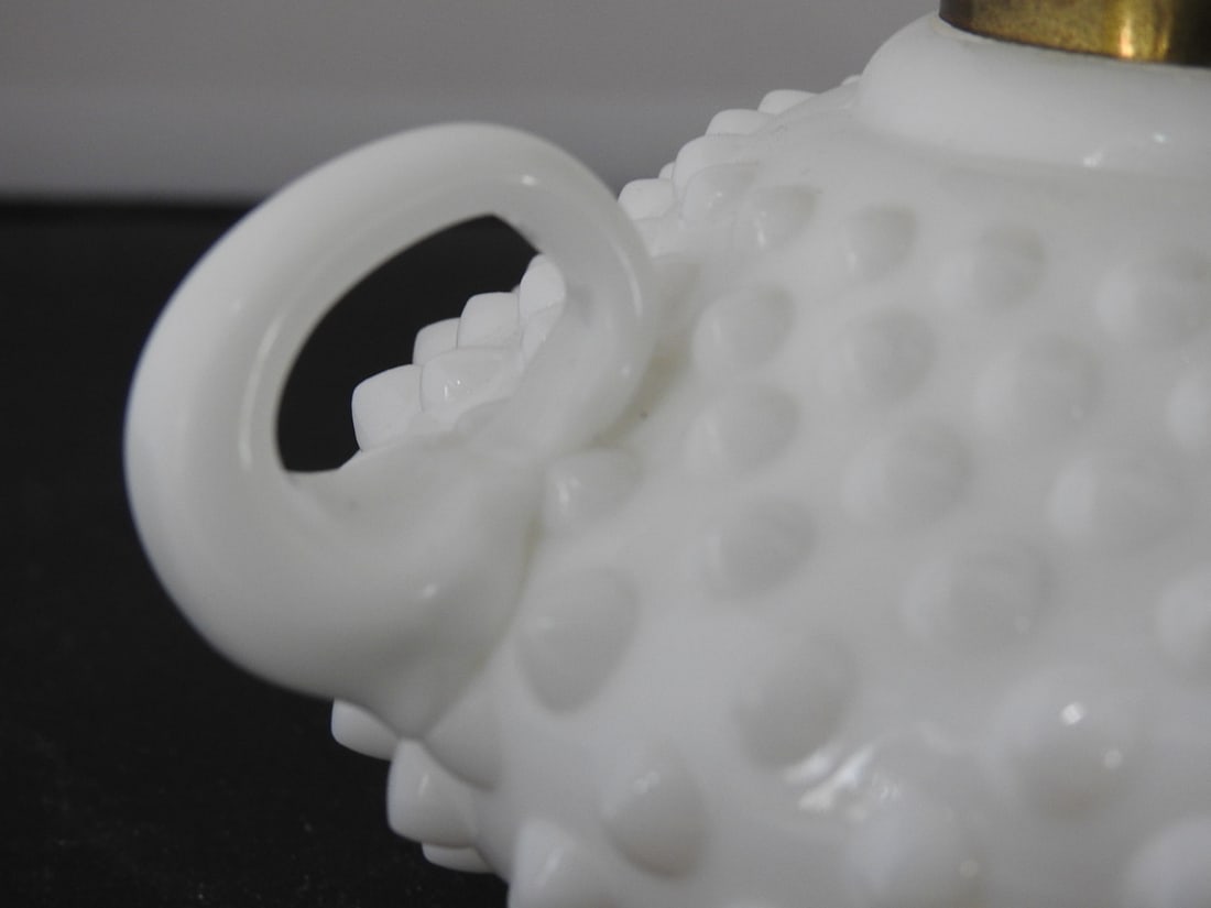 Fenton Milk Glass Hobnail Hurricane Oil Lamp - 4