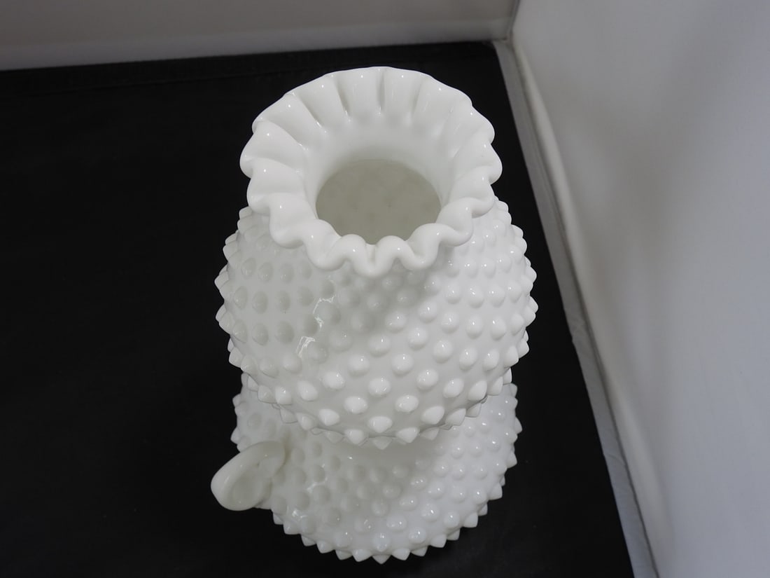 Fenton Milk Glass Hobnail Hurricane Oil Lamp - 5