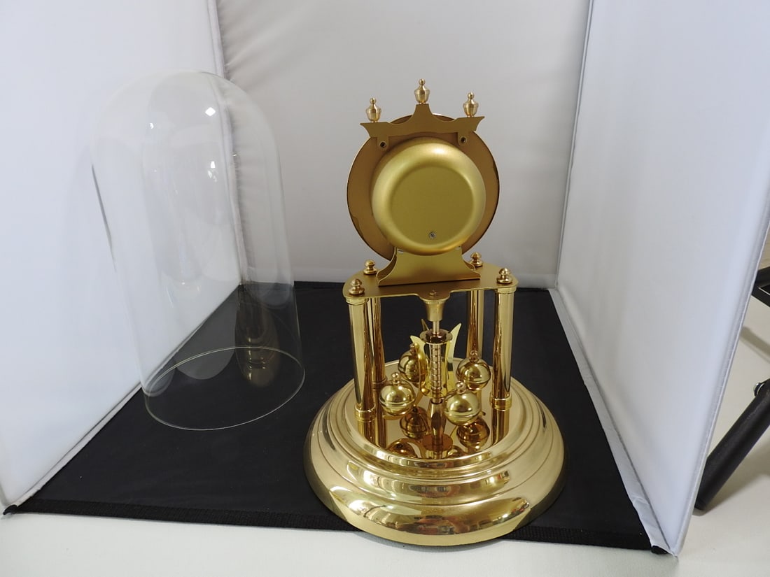 Brass-Tone Anniversary Style Mantel Clock Under Glass - 4