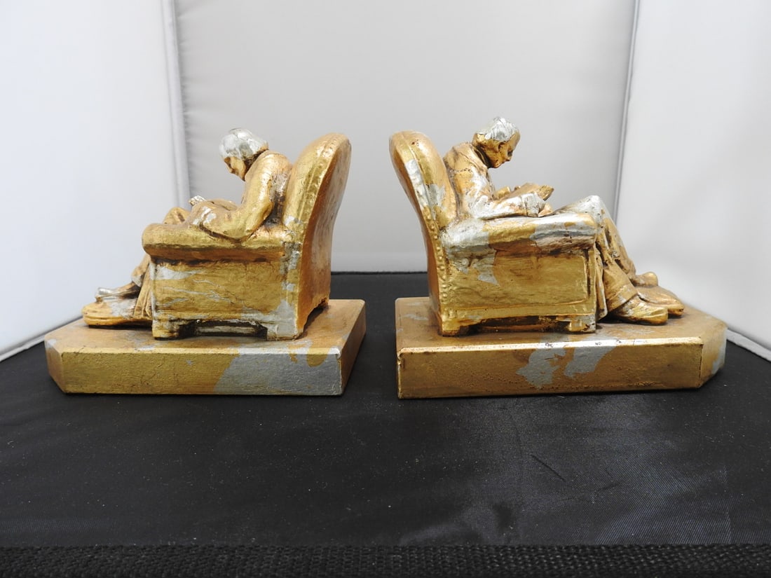 Pair of Gold and Silver Leaf Figural Bookends - 2
